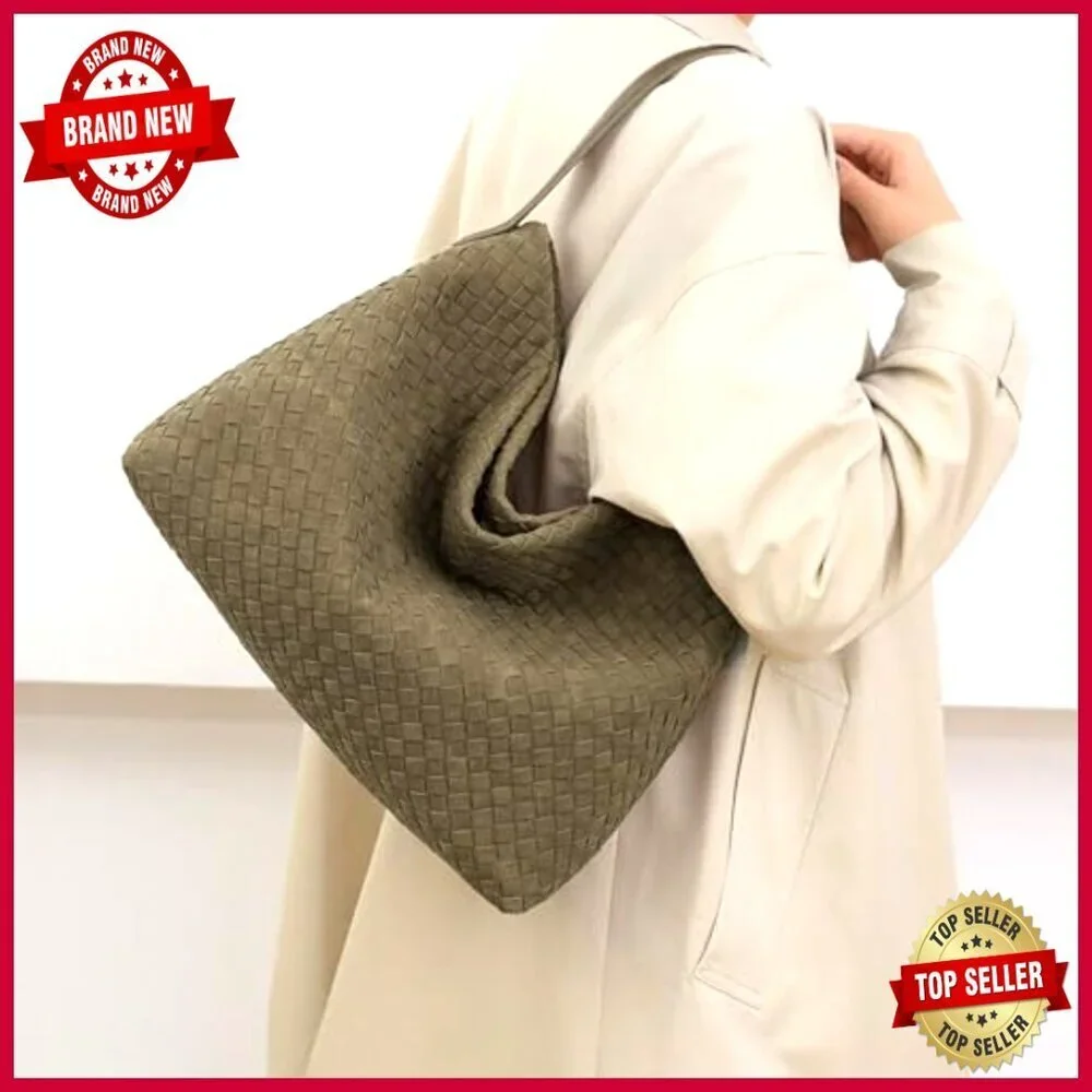 Woven Suede Hobo Bag with Detachable Crossbody Strap for Work Travel